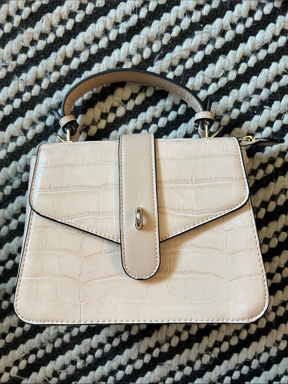 Classic Cream Croc-Embossed Top Handle Bag